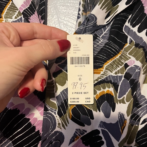 By Anthropologie Abstract Pant Set Body Suit Cropped Wide Leg Viscose Satin 0 - Picture 11 of 14